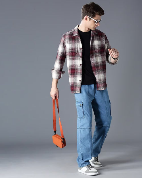 Men Checked Oversized Fit Shacket