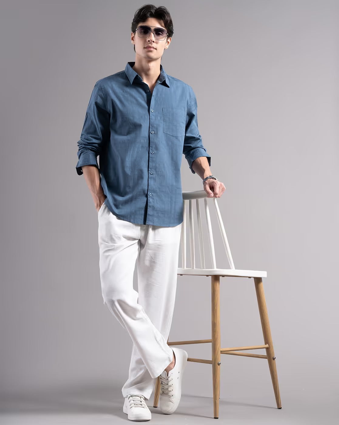 Men Dobby Smart Slim Fit Casual Shirt