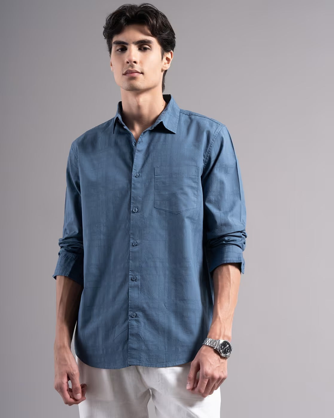 Men Dobby Smart Slim Fit Casual Shirt