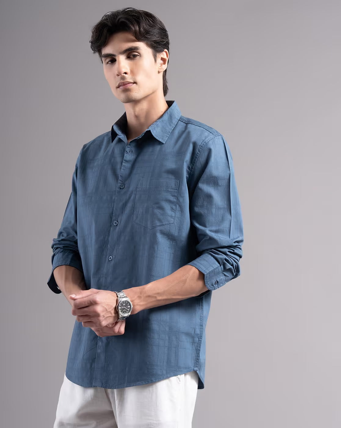 Men Dobby Smart Slim Fit Casual Shirt