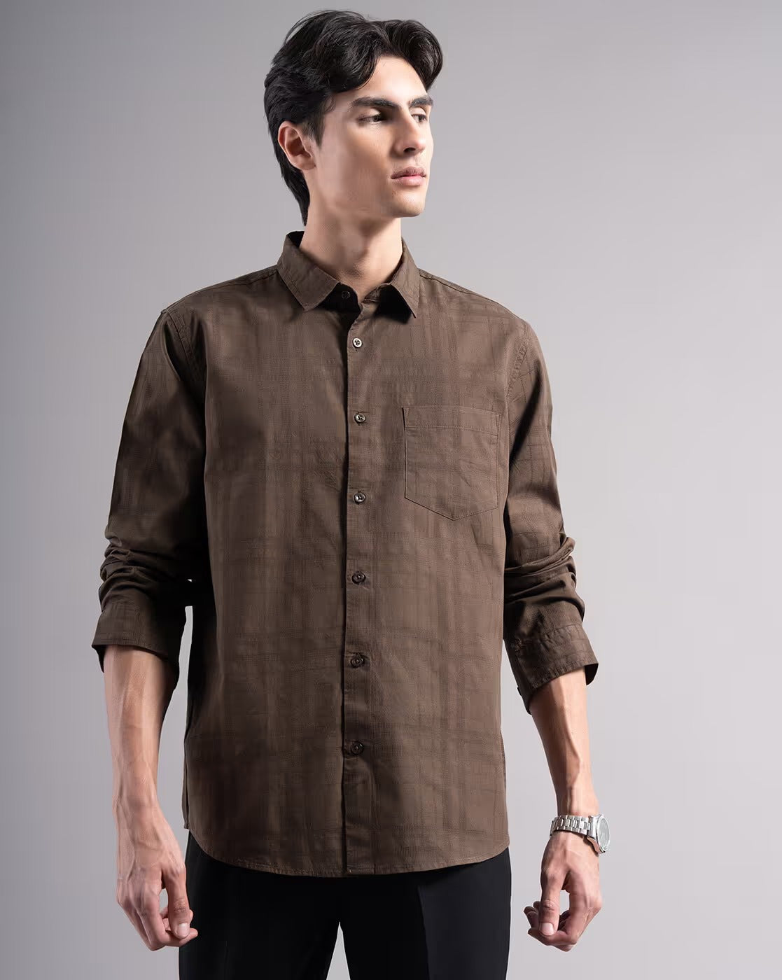 Men Dobby Smart Slim Fit Casual Shirt