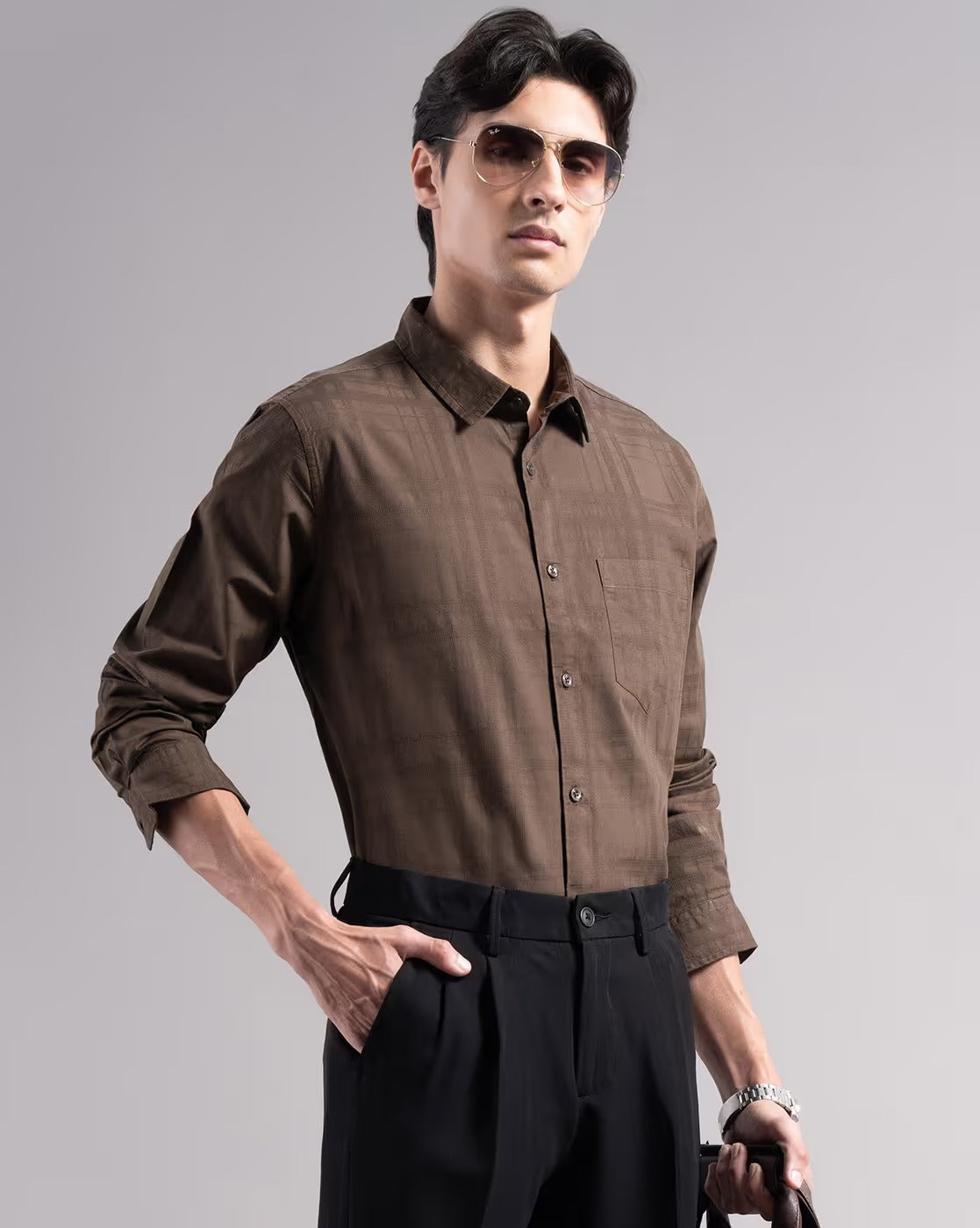 Men Dobby Smart Slim Fit Casual Shirt