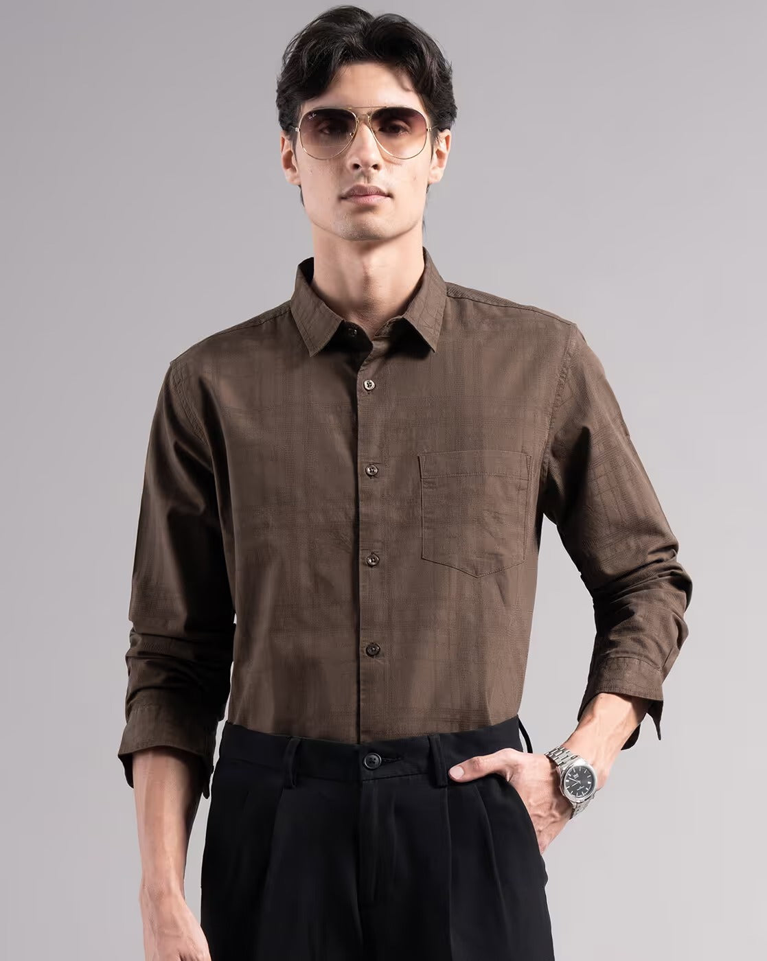 Men Dobby Smart Slim Fit Casual Shirt
