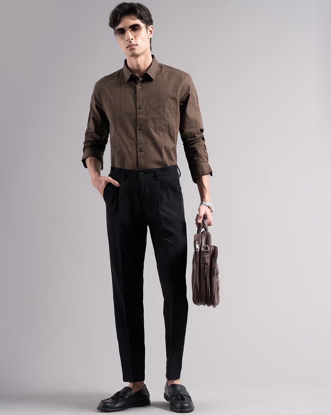 Men Dobby Smart Slim Fit Casual Shirt