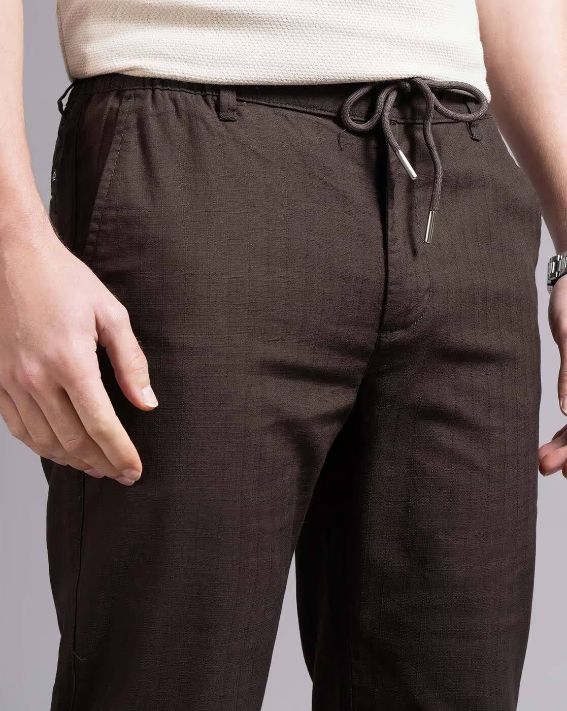 Men Ankle  Fit Smart Slim Fit Low-Rise Regular Trousers