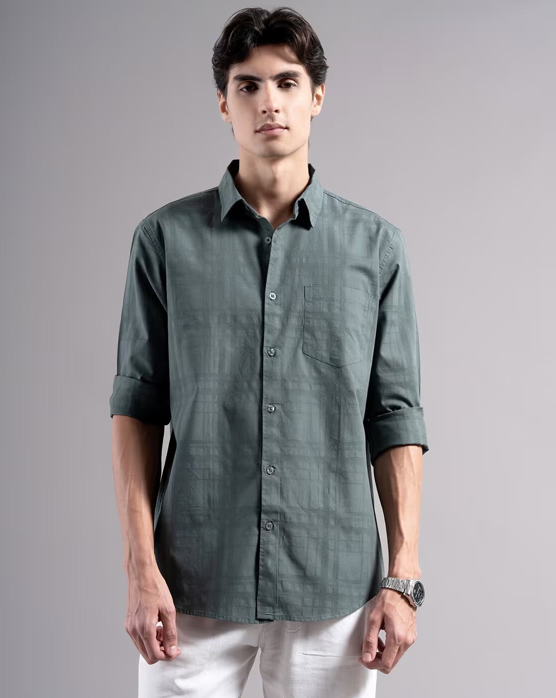 Men Dobby Smart Slim Fit Casual Shirt