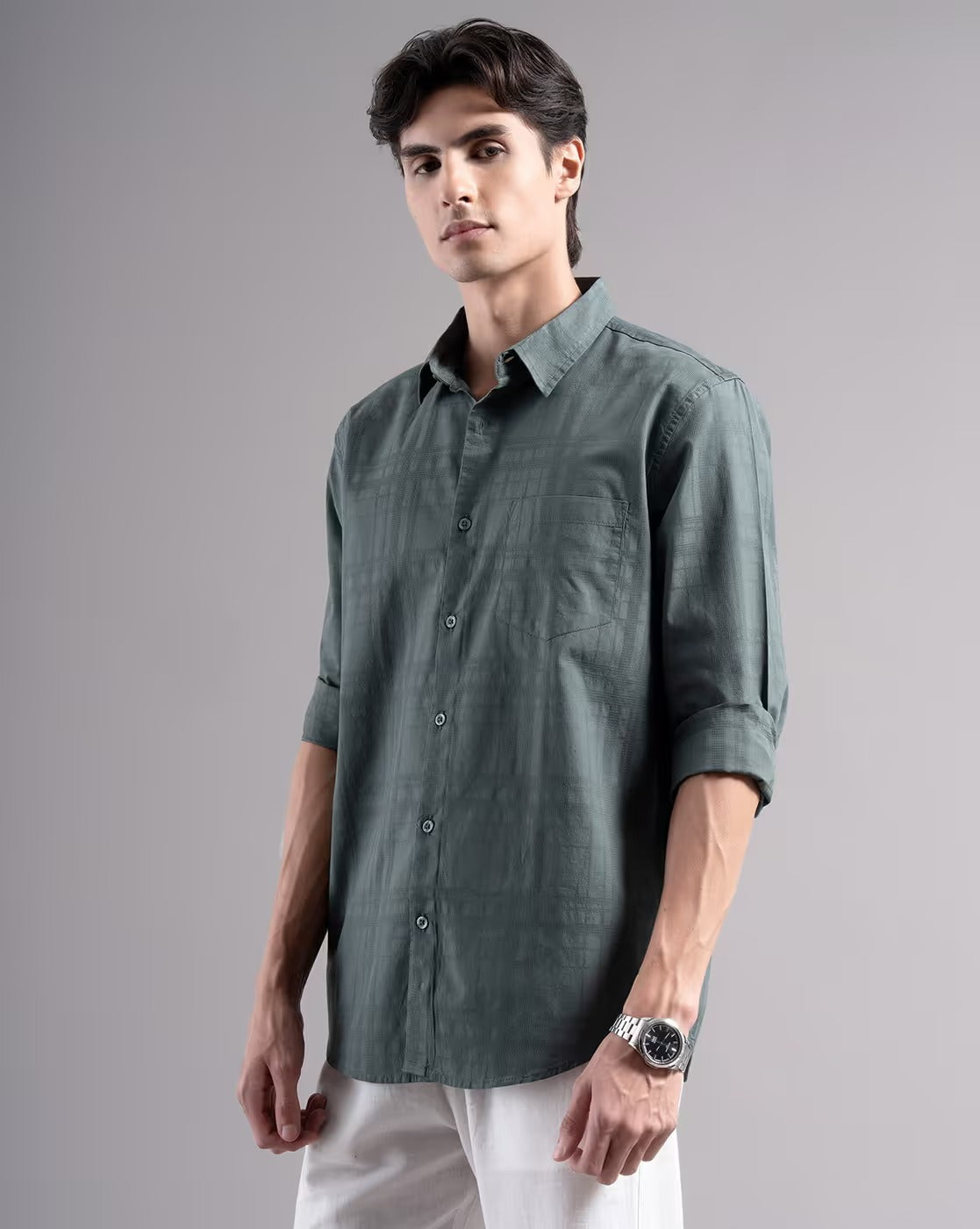 Men Dobby Smart Slim Fit Casual Shirt