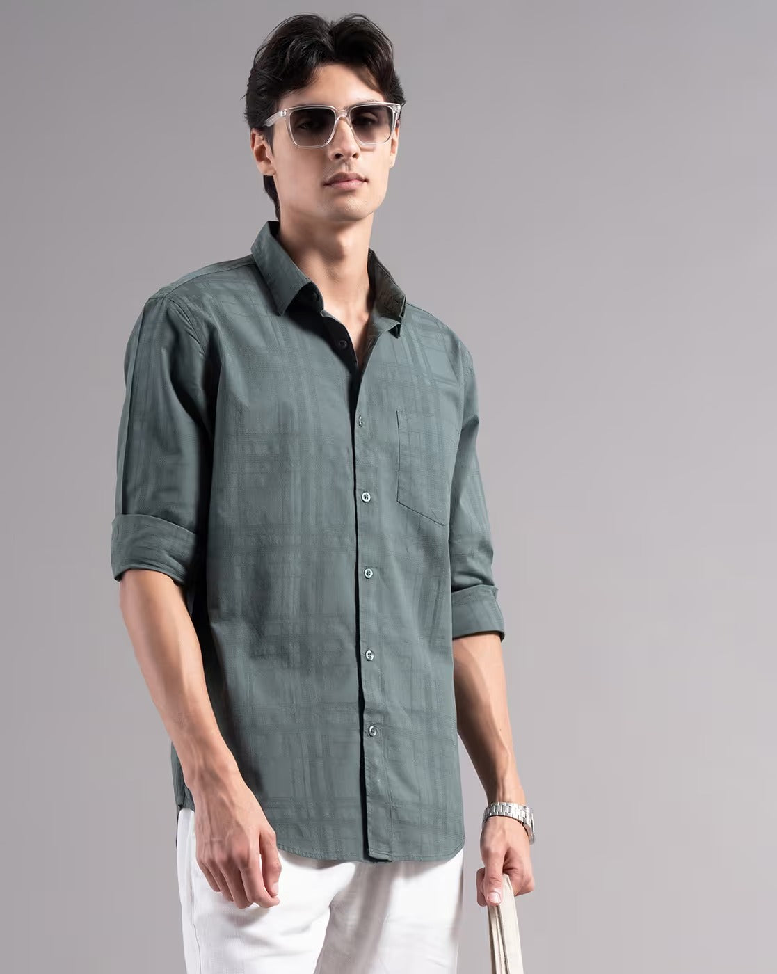 Men Dobby Smart Slim Fit Casual Shirt