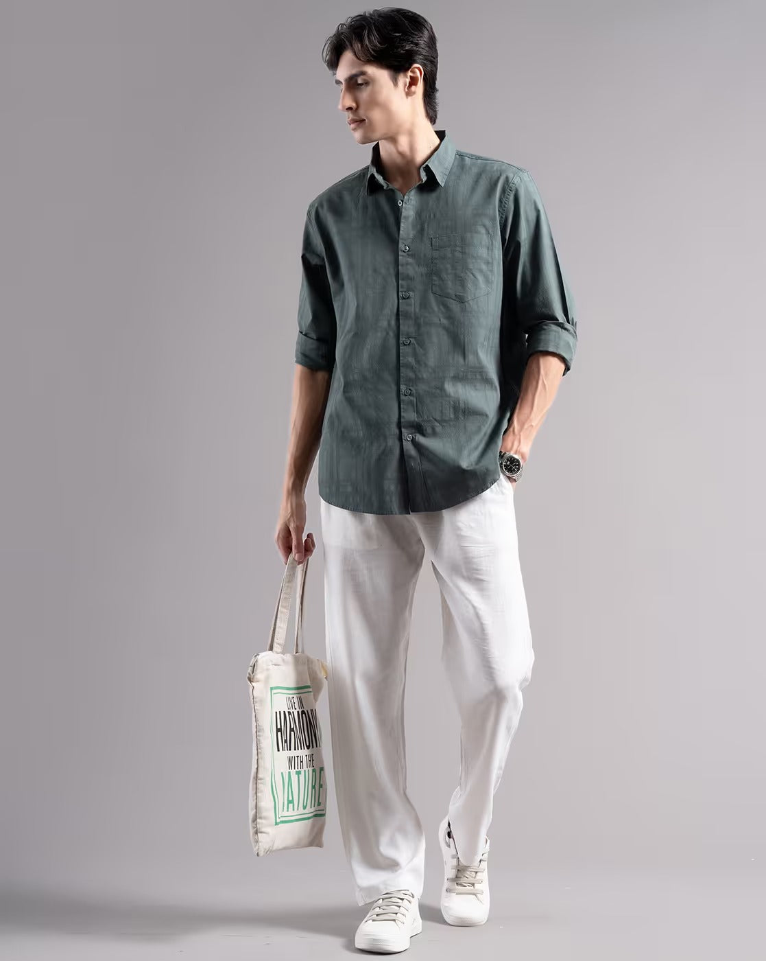 Men Dobby Smart Slim Fit Casual Shirt