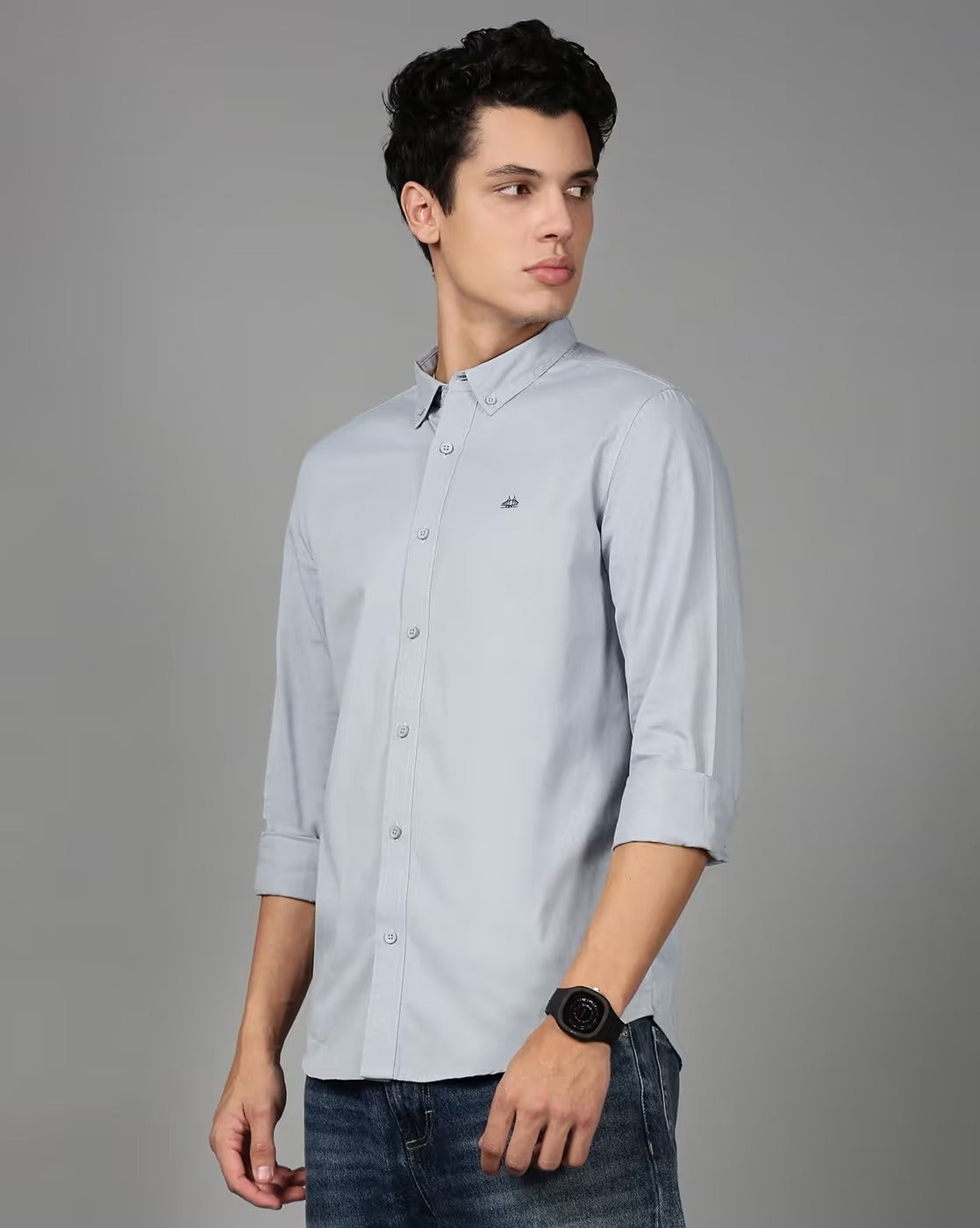 Men Smart Slim Fit Solid Button-Down Collar Cotton Casual Shirt