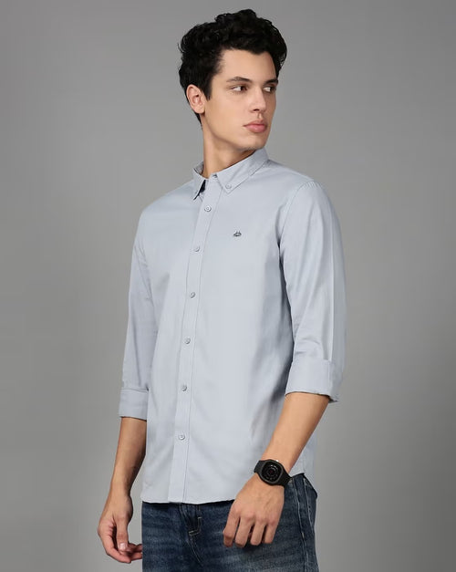 Men Smart Slim Fit Solid Button-Down Collar Cotton Casual Shirt