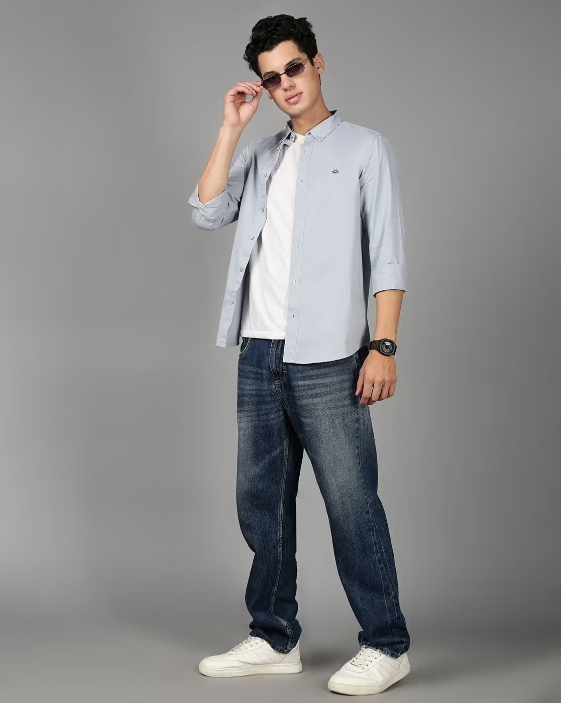 Men Smart Slim Fit Solid Button-Down Collar Cotton Casual Shirt