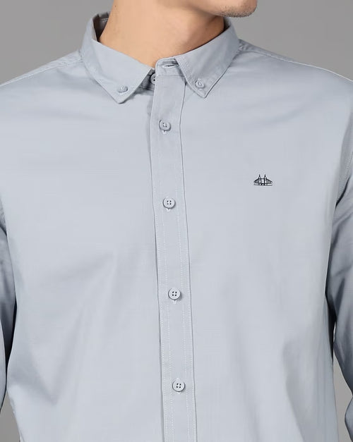 Men Smart Slim Fit Solid Button-Down Collar Cotton Casual Shirt
