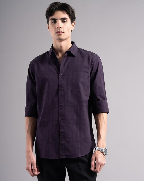 Men Self-Weaved Slim Fit Shirt