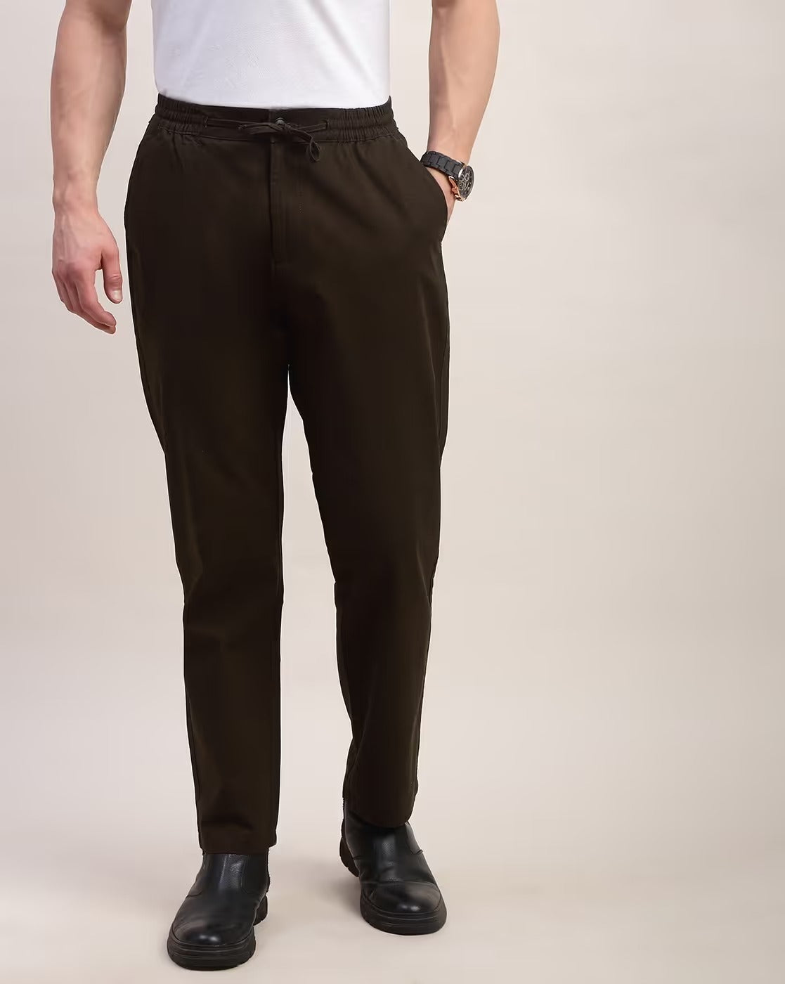 Men Comfort Straight Fit Low-Rise Trousers