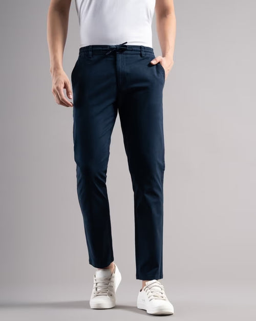 Men Smart Slim Fit Low-Rise Chinos Trousers