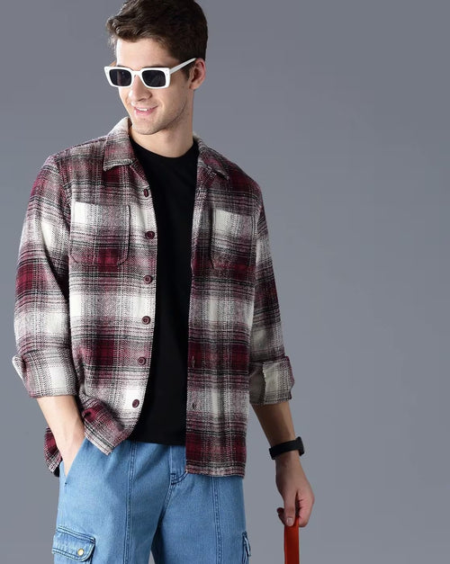 Men Checked Oversized Fit Shacket