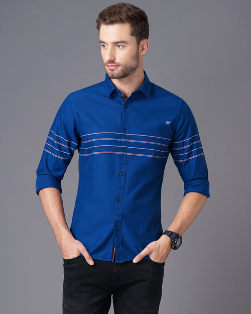 Slim Fit Plain Shirt with Placement Stripes