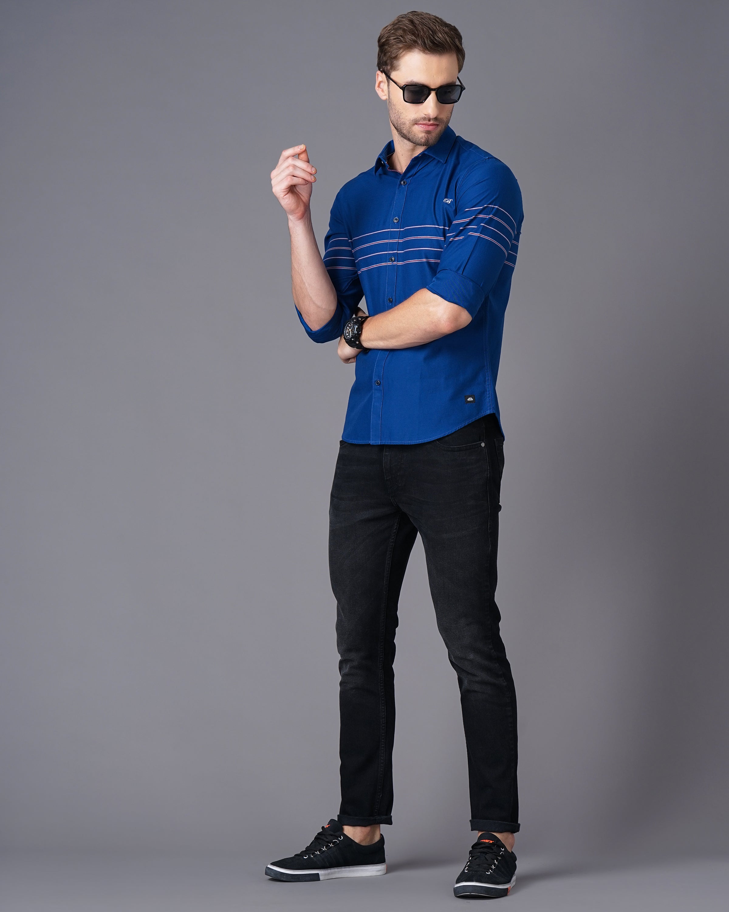 Slim Fit Plain Shirt with Placement Stripes