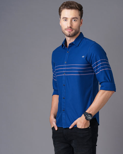 Slim Fit Plain Shirt with Placement Stripes
