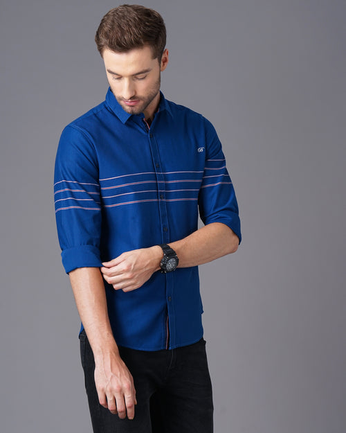 Slim Fit Plain Shirt with Placement Stripes