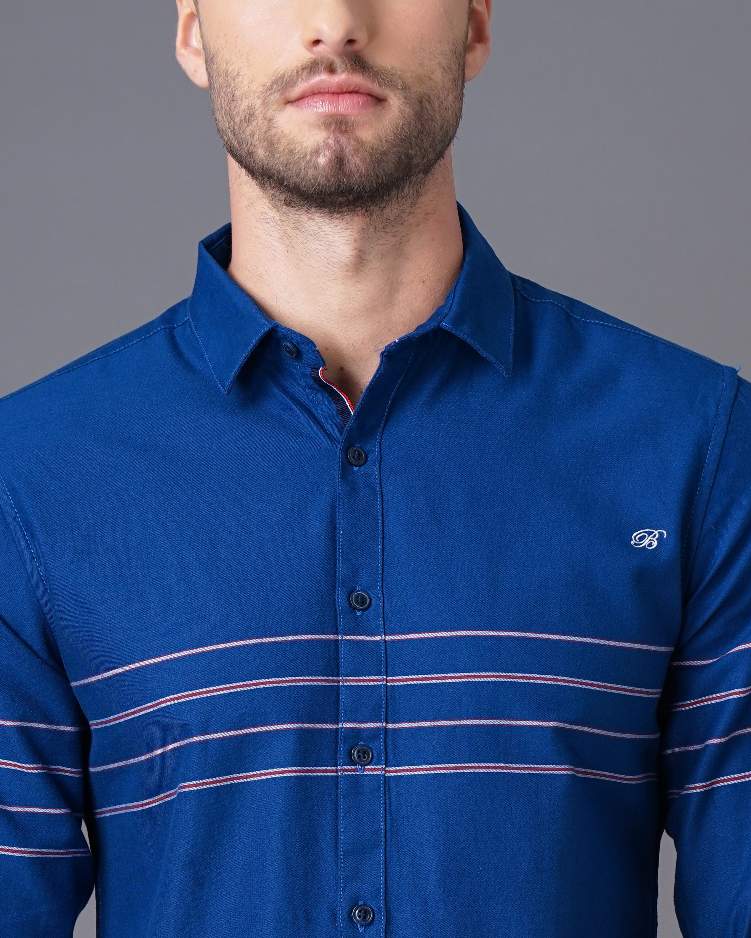 Slim Fit Plain Shirt with Placement Stripes