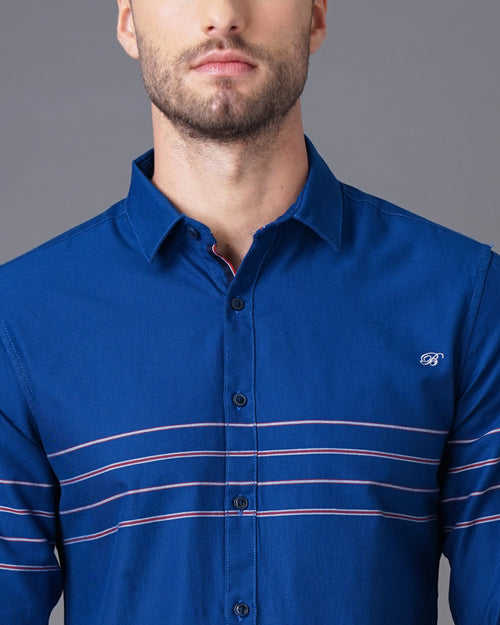 Slim Fit Plain Shirt with Placement Stripes