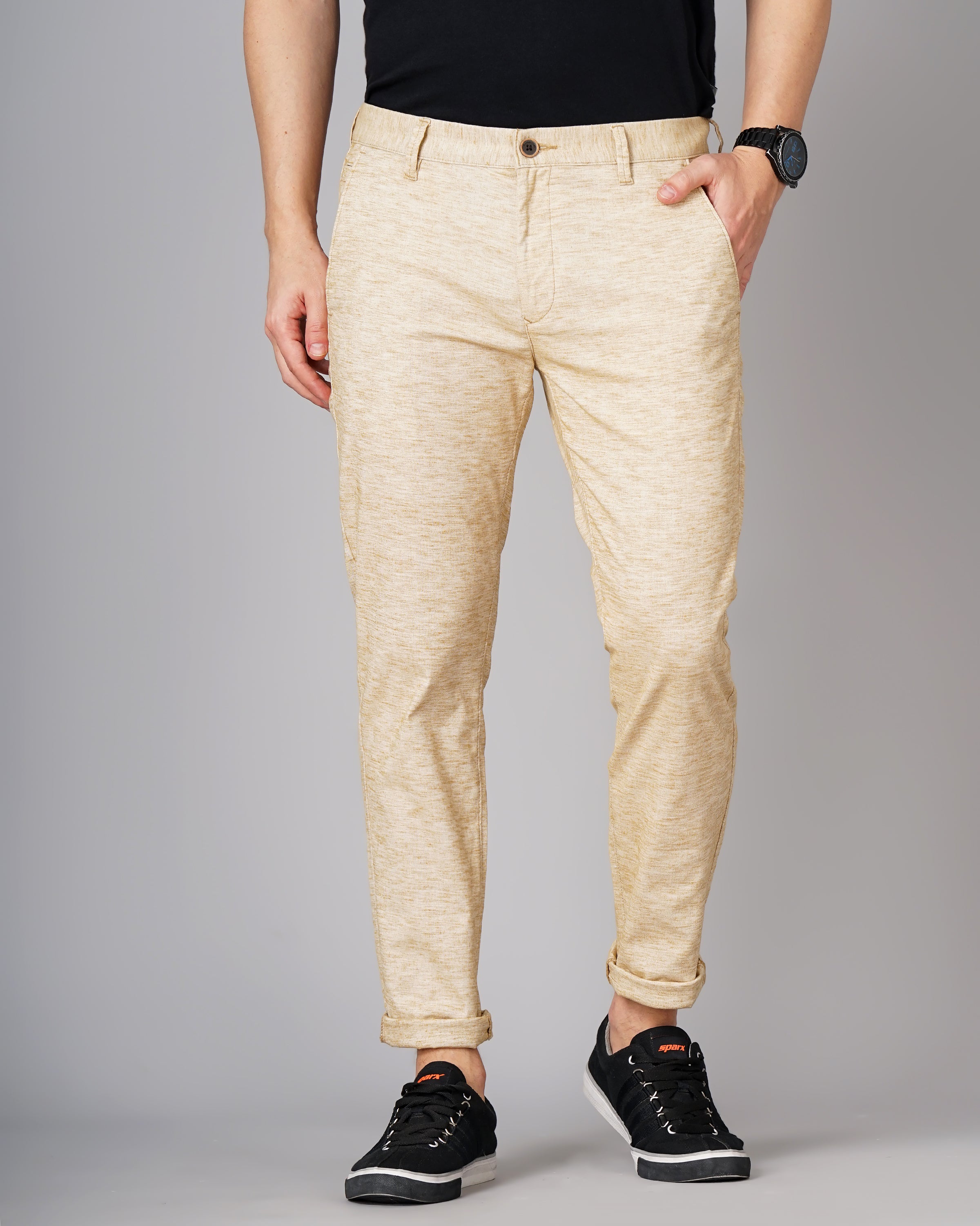 Heathered Slim Fit Flat-Front Chinos