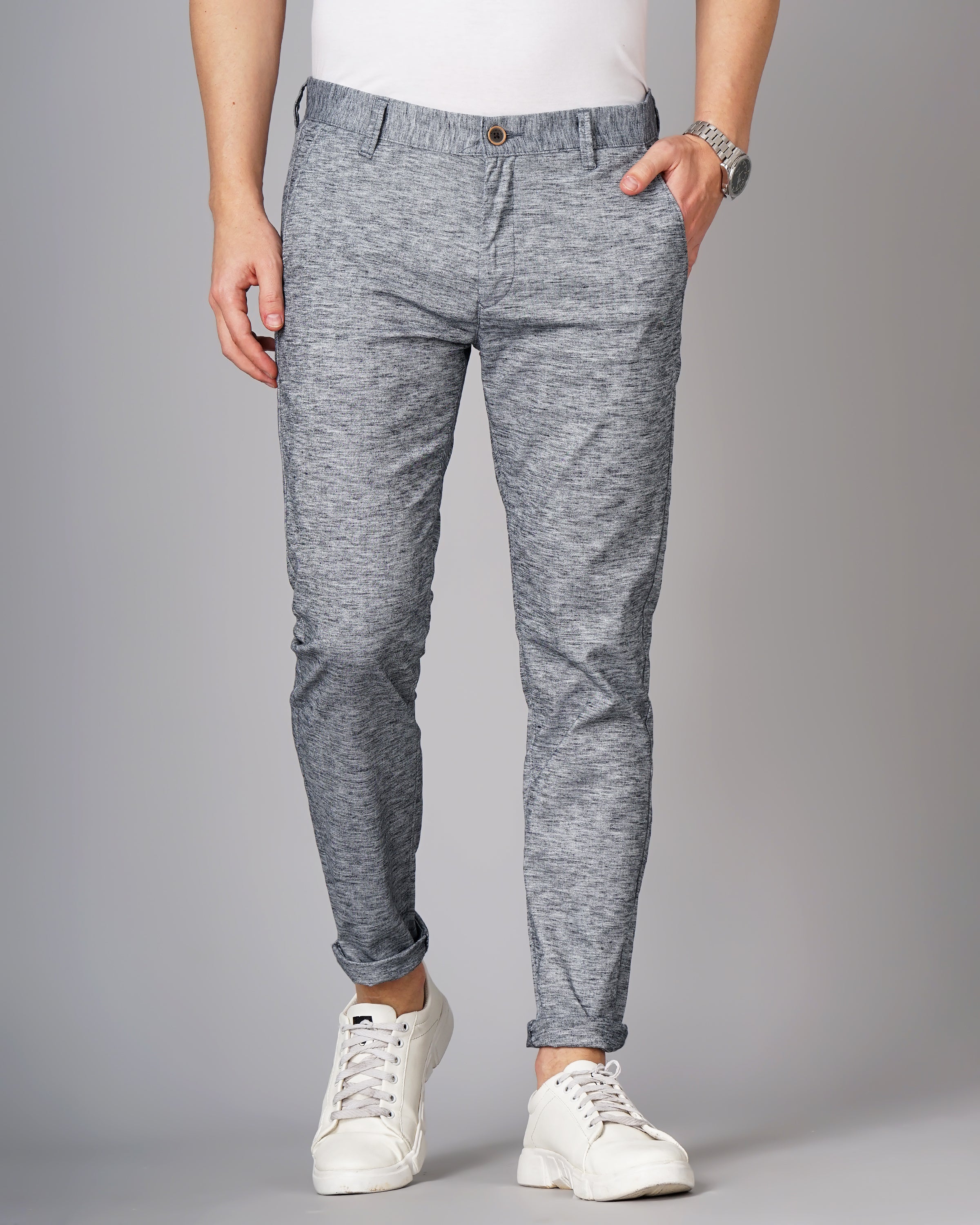 Heathered Slim Fit Flat-Front Chinos