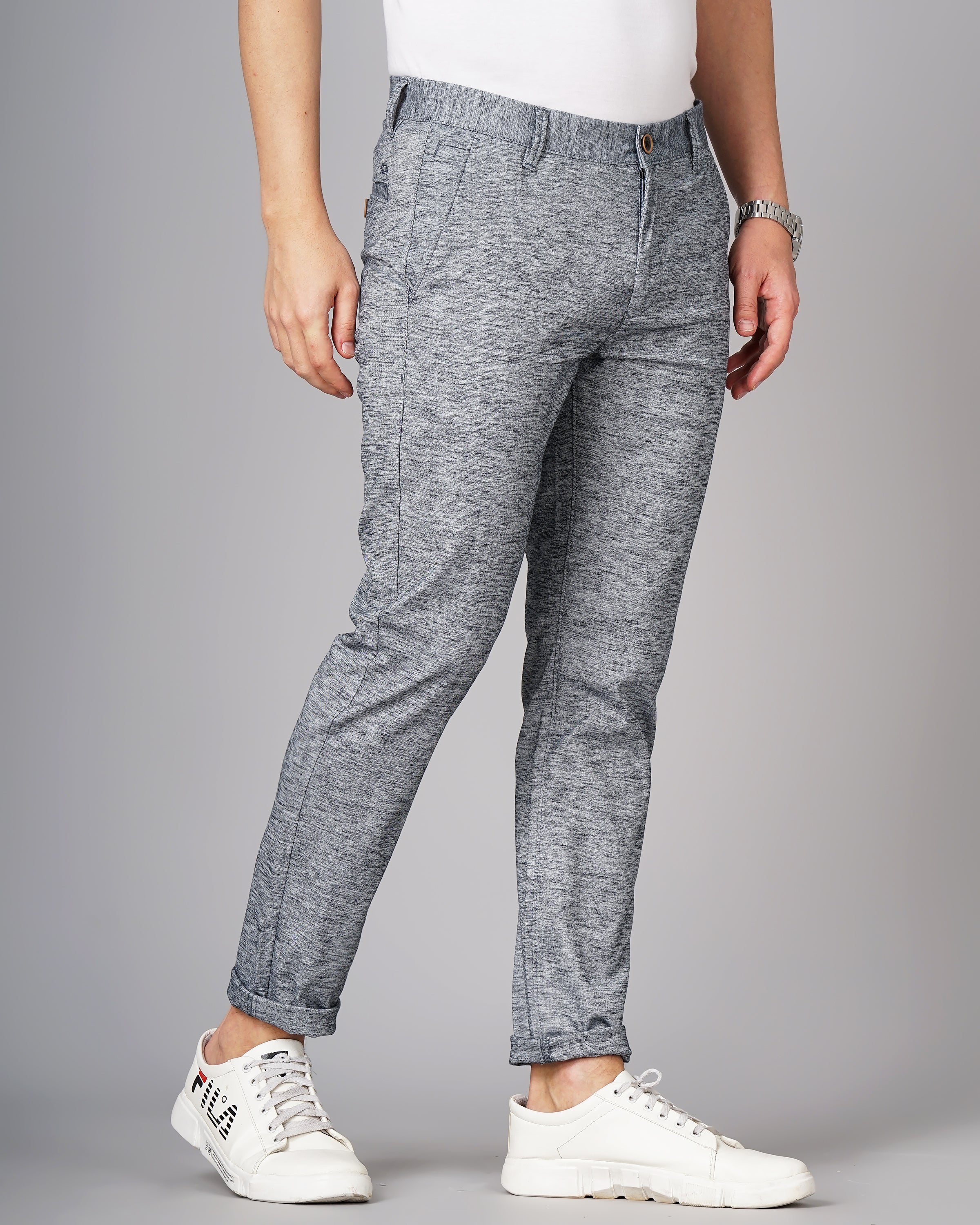 Heathered Slim Fit Flat-Front Chinos