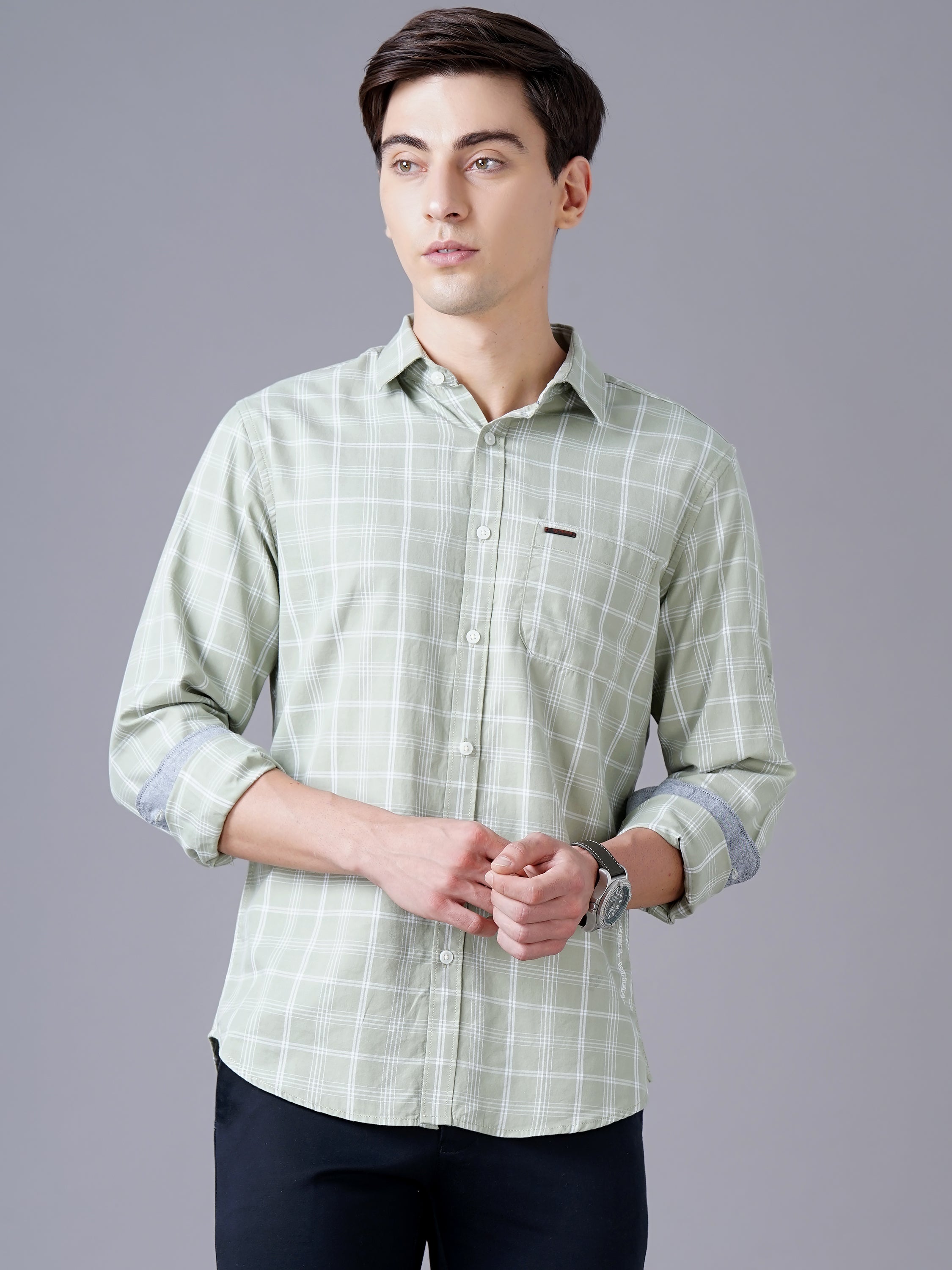 green Checks Slim fit casual Shirt