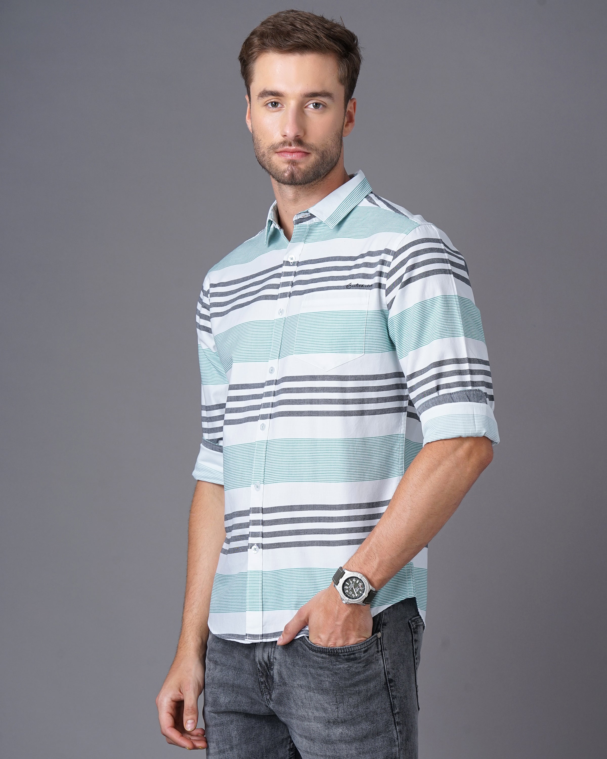 Slim Fit Striped Casual Shirt