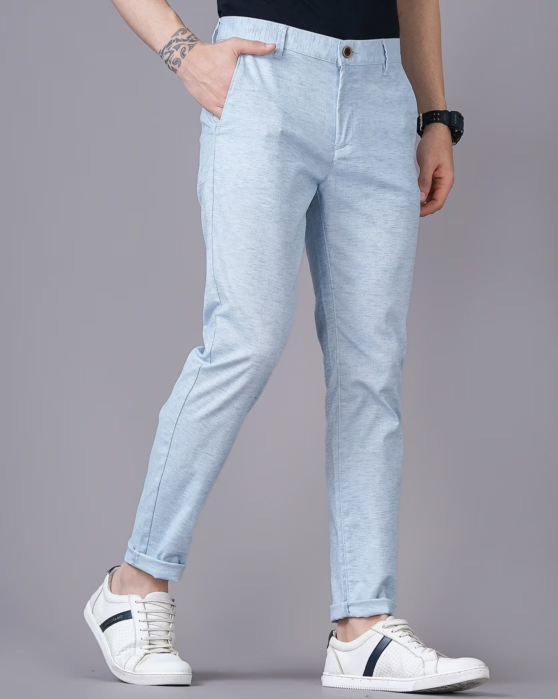 HEATHERED SLIM FIT FLAT-FRONT CHINOS
