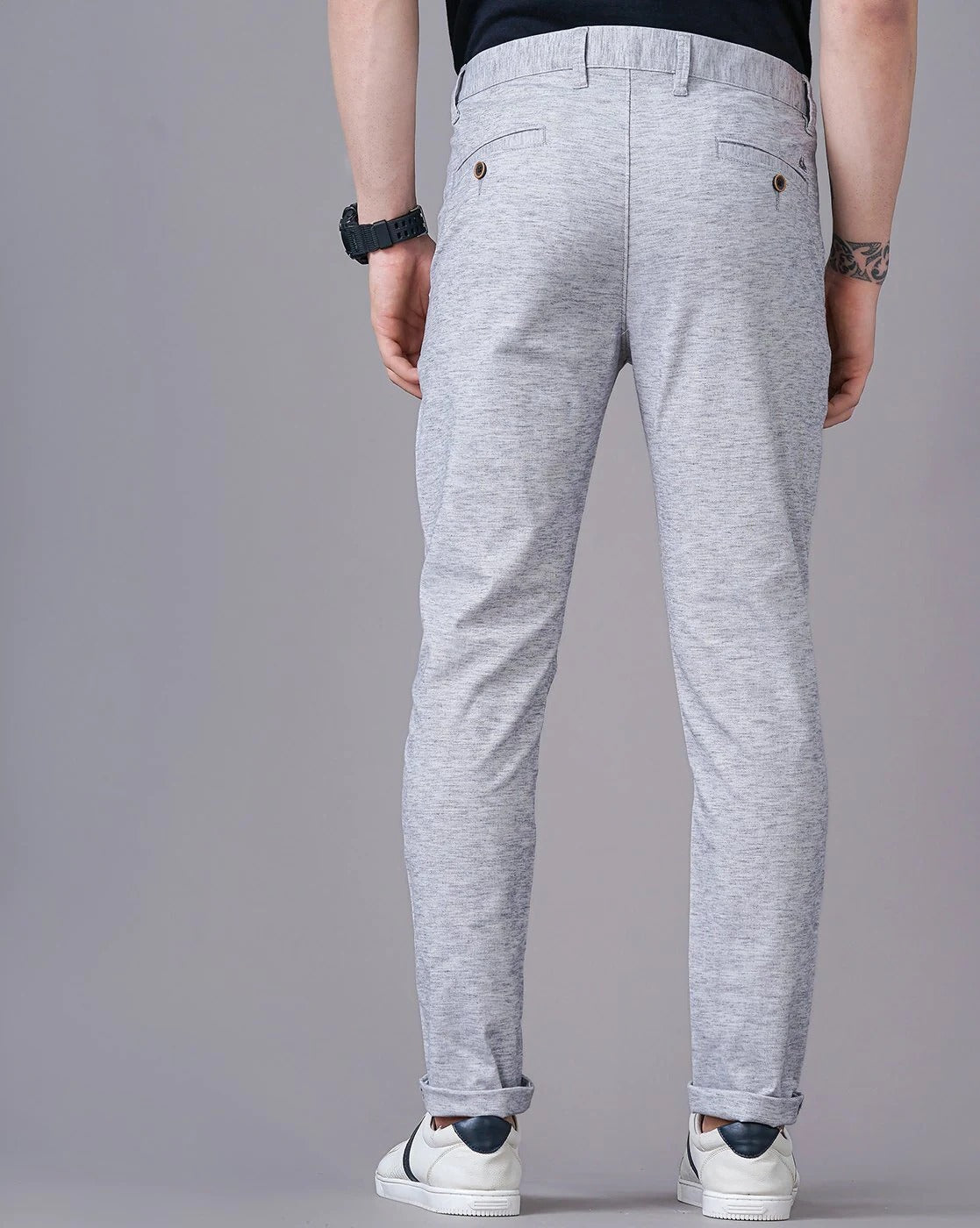 Heathered Slim Fit Flat-Front Chinos
