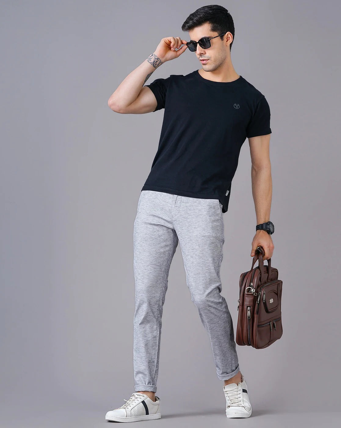 Heathered Slim Fit Flat-Front Chinos
